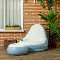 Rackhams Inflatable Tub Chair and Footstool - Blue/White - thumbnail 2