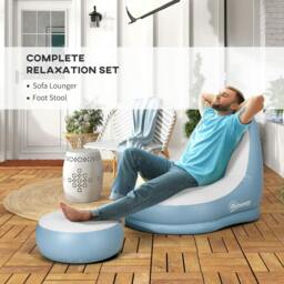 Rackhams Inflatable Tub Chair and Footstool - Blue/White - thumbnail 4