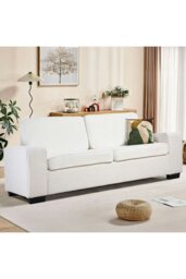 Rackhams Modern Teddy Fleece Upholstered Loveseat Sofa - White - thumbnail 2