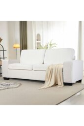 Rackhams Modern Teddy Fleece Upholstered Loveseat Sofa - White