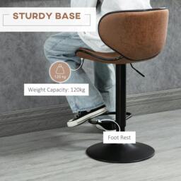 Rackhams Bar Stool Set of 2 Microfiber Cloth Adjustable Height Armless Chairs with Swivel Seat, Brown - thumbnail 6
