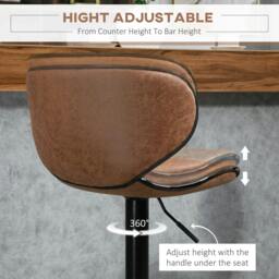 Rackhams Bar Stool Set of 2 Microfiber Cloth Adjustable Height Armless Chairs with Swivel Seat, Brown - thumbnail 5