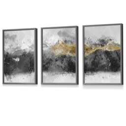 Rackhams Set of 3 Abstract Mountains Black & Grey Framed Wall Art - 30x42cm (A3) - Light Walnut - thumbnail 5