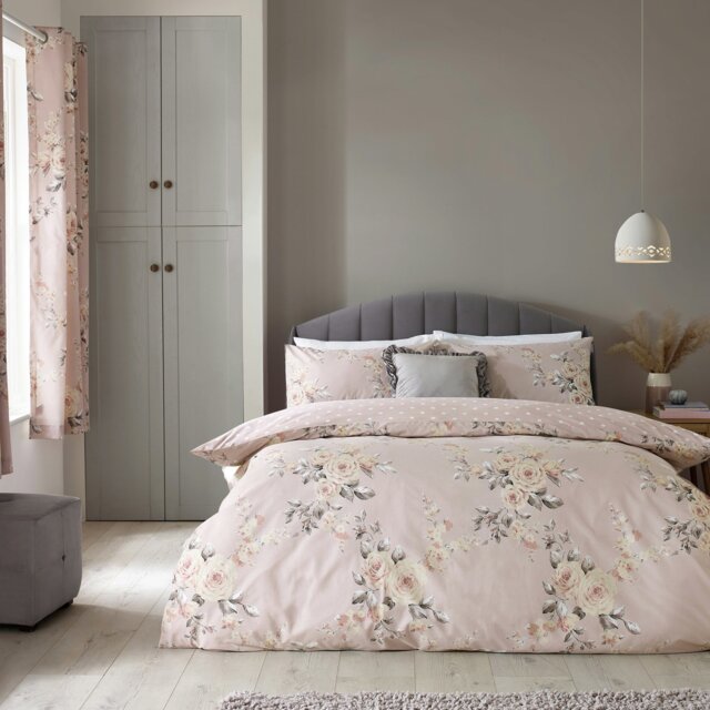 Rackhams Canterbury Floral Reversible Duvet Cover Set - King - Blush Pink - image 1