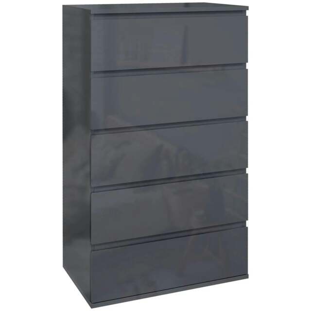 Rackhams 5-Drawer Modern Dresser, High Gloss Storage Drawer Unit for Bedroom, Grey - image 1