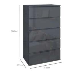 Rackhams 5-Drawer Modern Dresser, High Gloss Storage Drawer Unit for Bedroom, Grey - thumbnail 3