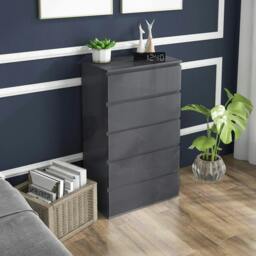 Rackhams 5-Drawer Modern Dresser, High Gloss Storage Drawer Unit for Bedroom, Grey - thumbnail 2
