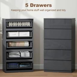 Rackhams 5-Drawer Modern Dresser, High Gloss Storage Drawer Unit for Bedroom, Grey - thumbnail 4