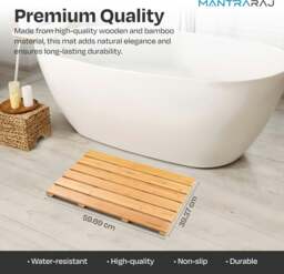 Rackhams Bamboo Bathroom Duckboard Board Bath Shower For Bathroom Showers Bathtubs Floors Anti Slip Bath Mat - 1 - Natural Brown - Bamboo - thumbnail 2