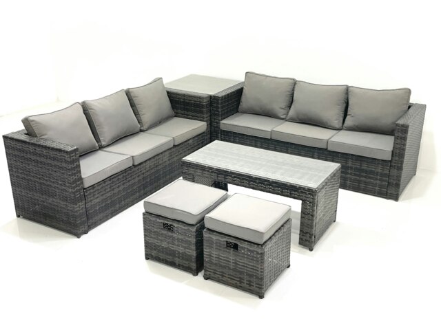 Rackhams Garden Outdoor Rattan Furniture Set with Sofa Coffee table 2 Small Footstools Side Table Dark Grey Mixed - image 1