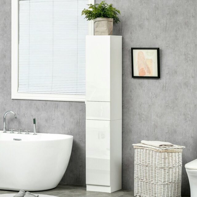 Rackhams High Gloss Tall Bathroom Cabinet with Adjustable Shelves White - White - image 1