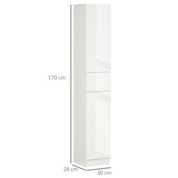 Rackhams High Gloss Tall Bathroom Cabinet with Adjustable Shelves White - White - thumbnail 5