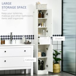 Rackhams High Gloss Tall Bathroom Cabinet with Adjustable Shelves White - White - thumbnail 3