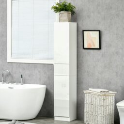 Rackhams High Gloss Tall Bathroom Cabinet with Adjustable Shelves White - White