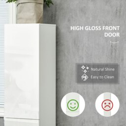Rackhams High Gloss Tall Bathroom Cabinet with Adjustable Shelves White - White - thumbnail 4
