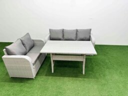 Rackhams 5 Seater PE Rattan Wicker Garden Furniture Patio Conservatory Sofa Set with Rectangular Dining Table 3 Seater Sofa Love Sofa - thumbnail 1