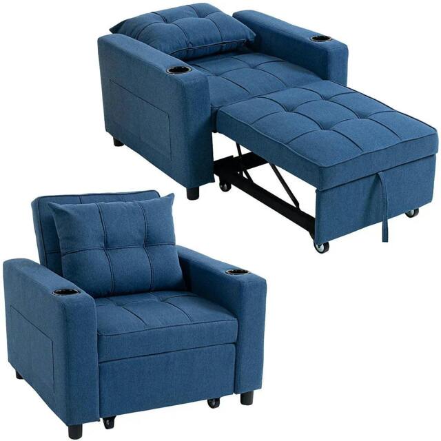 Rackhams 3-in-1 Single Sofa Bed, Convertible Sleeper Chair Bed - Dark Blue - image 1