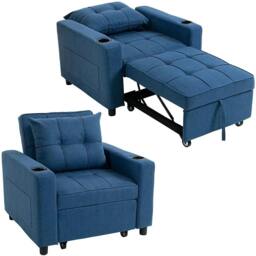 Rackhams 3-in-1 Single Sofa Bed, Convertible Sleeper Chair Bed - Dark Blue - thumbnail 1