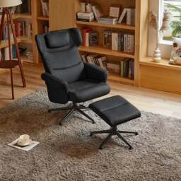 Rackhams Livingandhome Black/Grey/Brown Faux Leather Swivel?Armchair with Footstool - Grey - thumbnail 2