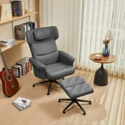 Rackhams Livingandhome Black/Grey/Brown Faux Leather Swivel?Armchair with Footstool - Grey - thumbnail 5
