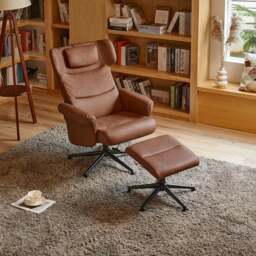 Rackhams Livingandhome Black/Grey/Brown Faux Leather Swivel?Armchair with Footstool - Grey - thumbnail 4