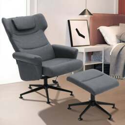 Rackhams Livingandhome Black/Grey/Brown Faux Leather Swivel?Armchair with Footstool - Grey - thumbnail 6