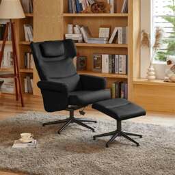 Rackhams Livingandhome Black/Grey/Brown Faux Leather Swivel?Armchair with Footstool - Grey - thumbnail 3