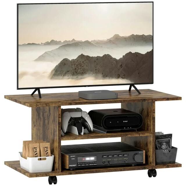 Rackhams Modern TV Cabinet Stand Storage Shelves Table Mobile Bedroom Furniture Bookshelf Bookcase Rustic Brown