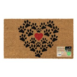 Rackhams Eco-Friendly Latex Backed Coir Entrance Doormat, 40x70cm - Heart Paws - 1 - Brown - thumbnail 1
