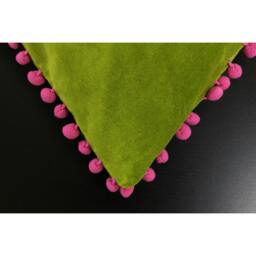 Rackhams Velvet Pompom Cushion Cover - Green/Fuchsia - 45x45cm - Green/Fuchsia - 100% Cotton - thumbnail 2