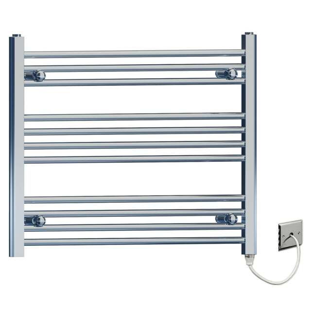 Rackhams 800mm x 600mm Flat Chrome Electric Pre-Filled Heated Towel Rail Radiator For Bathroom Designer Standard Element - image 1