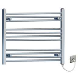 Rackhams 800mm x 600mm Flat Chrome Electric Pre-Filled Heated Towel Rail Radiator For Bathroom Designer Standard Element - thumbnail 1