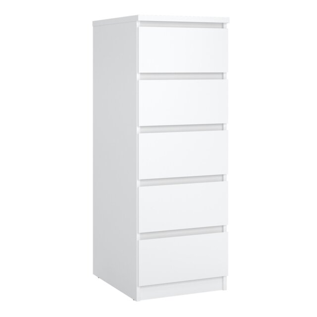 Rackhams Naia Narrow Chest of 5 Drawers in White High Gloss - White - High Gloss - Melamine - image 1