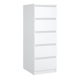 Rackhams Naia Narrow Chest of 5 Drawers in White High Gloss - White - High Gloss - Melamine