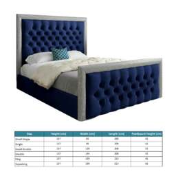 Rackhams Venice Glitter Border Upholstered Soft Velvet Bed Frame - Blue - Blue - Small double - thumbnail 4