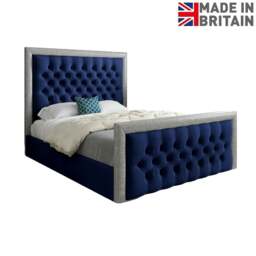 Rackhams Venice Glitter Border Upholstered Soft Velvet Bed Frame - Blue - Blue - Small double - thumbnail 6