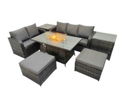 Rackhams Garden Outdoor Rattan Furniture Set Rattan Love Sofa 3 Seater Sofa with 2 Big Footstools 2 Side Tables Dark Grey Mixed - thumbnail 2