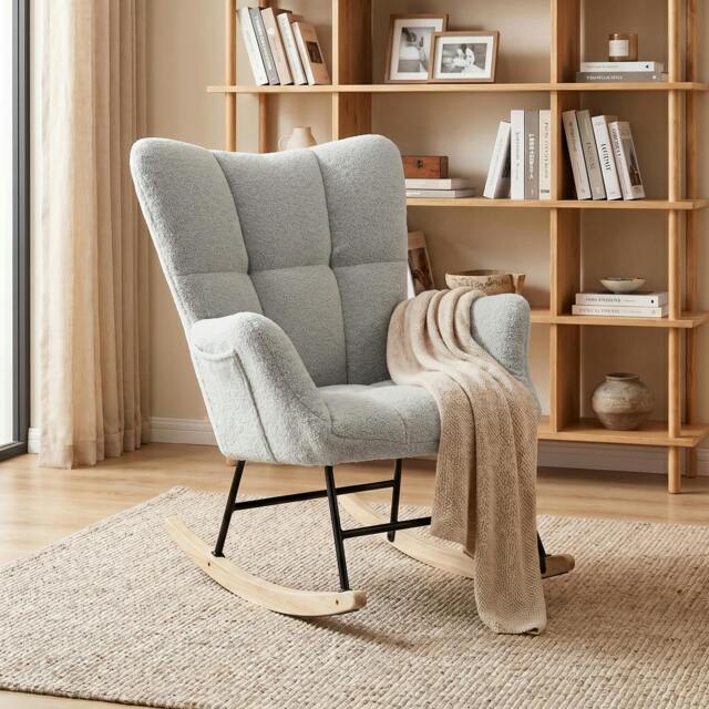 Rackhams Tufted Rocking Chair with Side Pockets - Light Grey - image 1