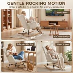 Rackhams Tufted Rocking Chair with Side Pockets - Light Grey - thumbnail 5