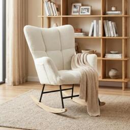 Rackhams Tufted Rocking Chair with Side Pockets - Light Grey - thumbnail 2