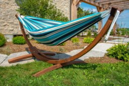 Rackhams Double Sunbrella Hammock with Solid Pine Arc Stand - Token Surfside - thumbnail 3