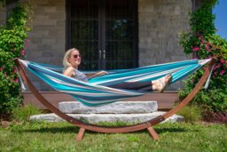 Rackhams Double Sunbrella Hammock with Solid Pine Arc Stand - Token Surfside - thumbnail 2