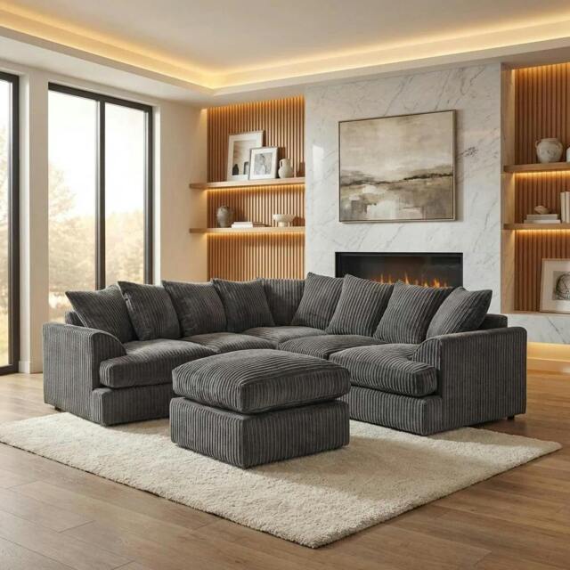Rackhams Liverpool Living Room Furniture Range - Storm Grey - Symmetrical with Foot Stool - image 1