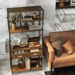Rackhams Industrial Bookcase With 2 Large Drawers and Shelves Brown - thumbnail 5