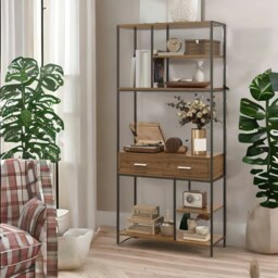 Rackhams Industrial Bookcase With 2 Large Drawers and Shelves Brown