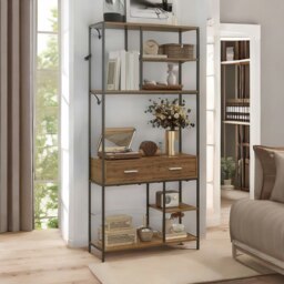 Rackhams Industrial Bookcase With 2 Large Drawers and Shelves Brown - thumbnail 4