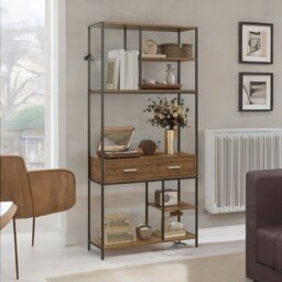 Rackhams Industrial Bookcase With 2 Large Drawers and Shelves Brown - thumbnail 2
