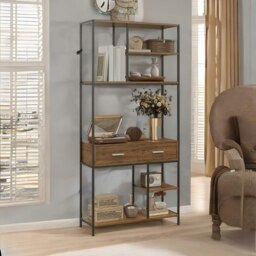 Rackhams Industrial Bookcase With 2 Large Drawers and Shelves Brown - thumbnail 3