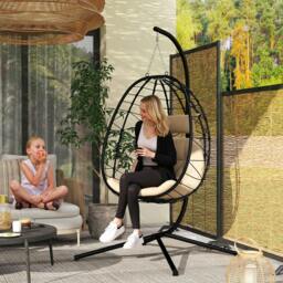 Rackhams Garden Egg Chair Outdoor Hanging Swing Chair, Folding Basket, Grey - Khaki