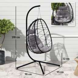 Rackhams Garden Egg Chair Outdoor Hanging Swing Chair, Folding Basket, Grey - Khaki - thumbnail 6